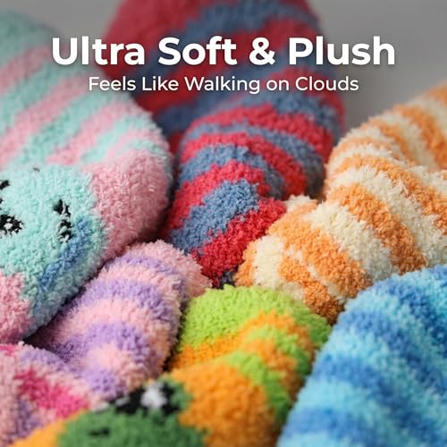 Image of Tipi Toe Womens Fuzzy Crew Socks with Anti Slip Grips Warm Cozy Fluffy Winter Slipper Socks Non Skid Home Socks for Women