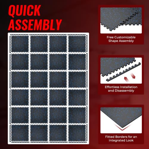 Image of SUPERJARE 0.79'' Extra-Thick Exercise Equipment Mats, 24 Pcs 96 Sq Ft Rubber Top Floor Tiles with High Density EVA Foam, Interlocking Gym Flooring for Home Gym, Workout Mat, Black /Blue