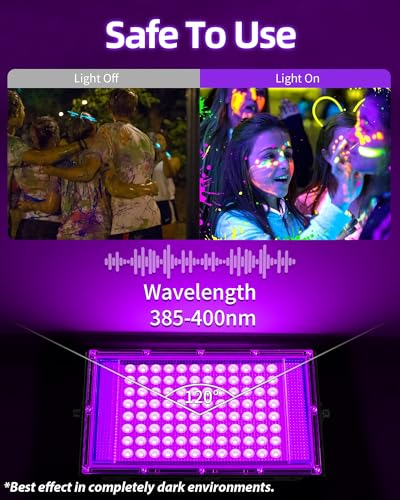 Image of THECHAM 100W LED Black Lights IP66 Waterproof Black Light Outdoor with 5.9ft Plug+Switch,Flood Blacklight for Halloween Glow in The Dark Party Stage Light Neon Glow Birthday 2 Pack