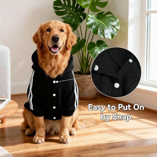 NAMSAN Hundepullover Warm Hundebekleidung Winterkleidung für Große Hunde Knopfdesign Hund Hoodie Hundepulli Schwarz—5XL