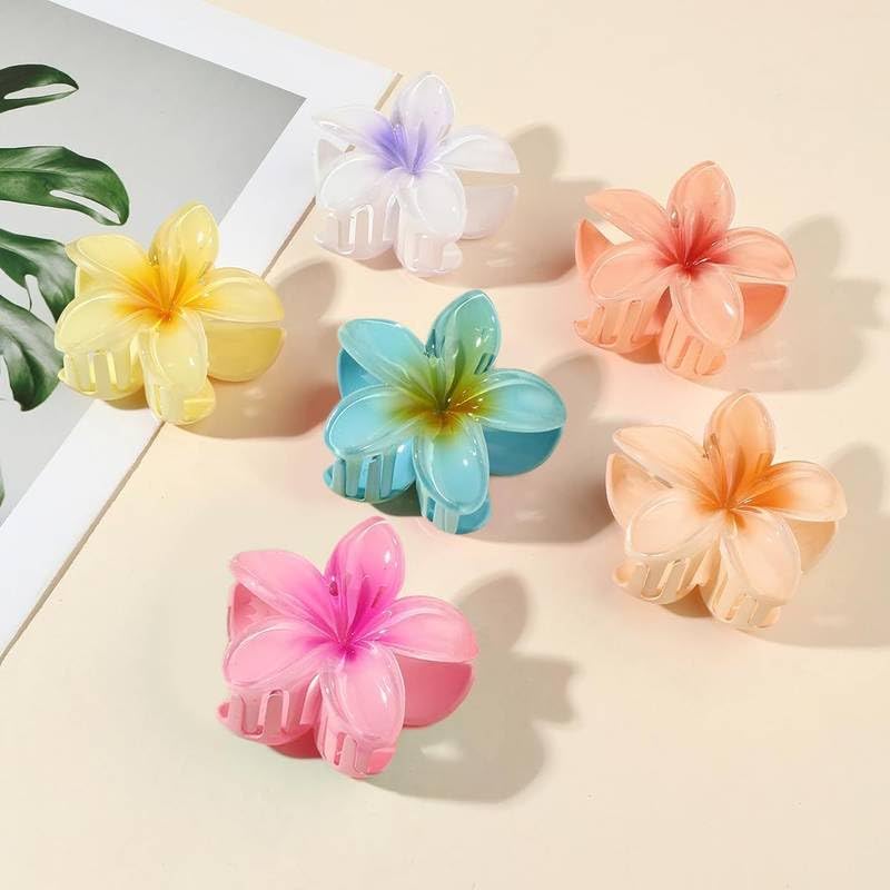 Image of Cerrito 7 Pcs Flower Hair Claw Clips - Hawaiian Plumeria, Large NonSlip Clutchers for Hair, Strong Hold Hair Accessories For Thick or Thin Hair, Beach, Everyday Use (Multi-Size, Multicolor)