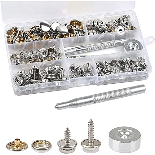 40 Stück Druckknöpfe Edelstahl, Zelten Druckknöpfe Metall Druckknopf Set, Canvas Snap Fastener Kit, Segeltuch-Druckknöpfe, Druckknopf Schraubbar, für Bootsabdeckungen, Zelte, Planen Cover