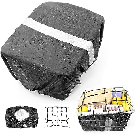 ANZOME Bike Basket Liner & Cargo Net, Bicycle Basket Waterproof Rain Cover with Reflective Strip Bike Basket Accessories Fits Most Bike Baskets(Not Including Bike Basket) Cover