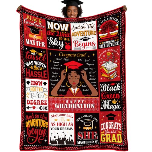 VISSTREE African American Graduation Blanket Soft Fuzzy 2026 Graduation Gifts Flannel Plush Throw Blanket for Black Women Girls High School College Masters Degree Graduate Gift Ideas 50x60