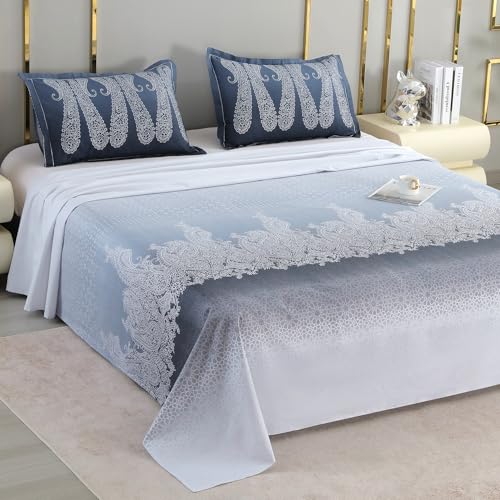 Image of Story@Home Luxe Sateen Weave Compact Yarn Bedsheet King 108 x 108 Inches Motif 300 TC 100% Cotton Soft Flat Sheet with 2 Pillow Covers 18 x 27 Inch -Winter Sky Ombre-Gift Packaging