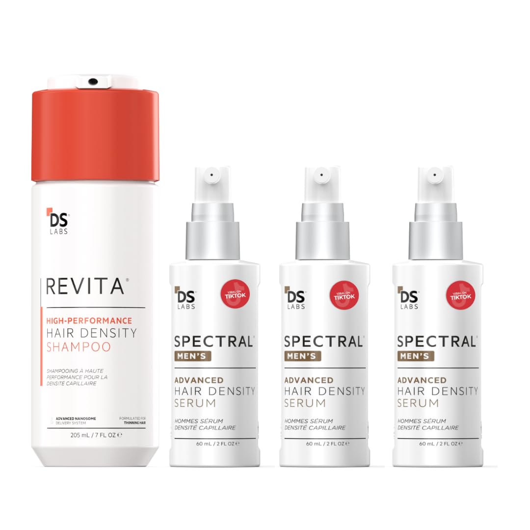DS Labs Revita Shampoo and Spectral Men's Kit – High-Performance Hair Density Shampoo & Serum Bundle, Volumizing & Thickening, Fuller, Healthier-Looking Hair, Sulfate & Silicone Free, For Men