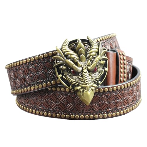 Ceinture cuir gaufré dragon western homme femme chic