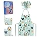 AUBEY Backset Kinder für 3-5 Jahren, 4 Chef Stücke inklusive Kinderschürze Kochmütze Ofenhandschuh Matte aus Baumwolle für Mädchen Jungen, Schürze Kinder Set zum Kochen Backen Malen und Geschenk