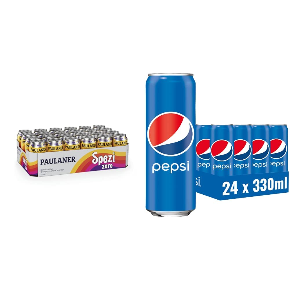 Paulaner Spezi Zero, 24er Dosentray, EINWEG (24 x 0,33l) & Pepsi Cola, Das Original von Pepsi, Koffeinhaltige Cola in der Dose,EINWEG Dose (24 x 0.33 l)
