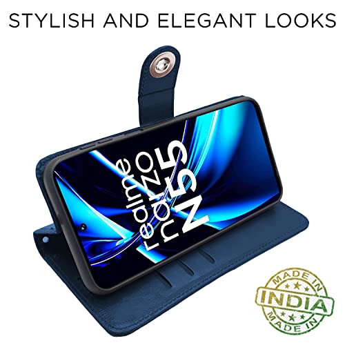 Image of Pikkme Realme Narzo N55 / Realme C55 Flip Cover Leather Finish | Inside TPU with Card Pockets | Wallet Stand and Shock Proof | Complete Protection Button Flip Case (Blue)