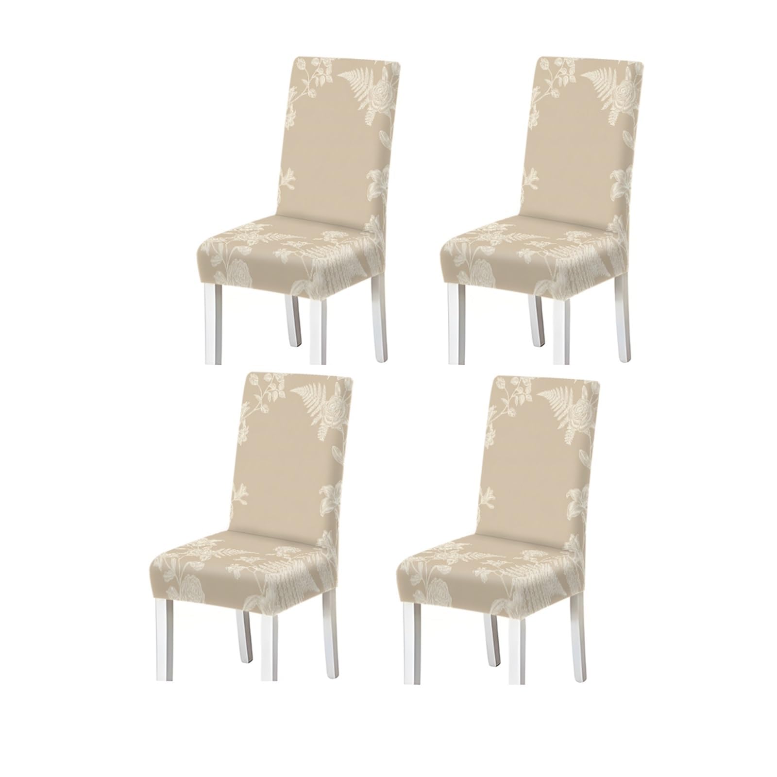 FZJKGH Beige Floral Dining Chair Covers Set Of 2/4/6, Stretch Washable High Back Chair Covers, Elegant Botanical Print Removable Stretch Slipcovers for Dining Chairs(4PCSChair cover)