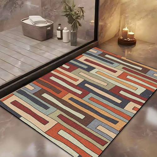 Image of Yellow Weaves 3 Pcs Anti Slip Water Soaking Floor Mat, Water Absorbent Non Slip Bath Mat, Quick Dry Mat for Bathroom, Door Mat for Home, Kitchen, Office, Kitchen (Retro Blocks)