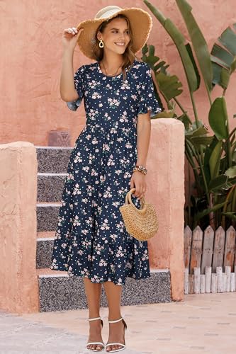 Image of STYLEWORD Womens Summer Casual Short Sleeve Flowy Midi Beach Dress