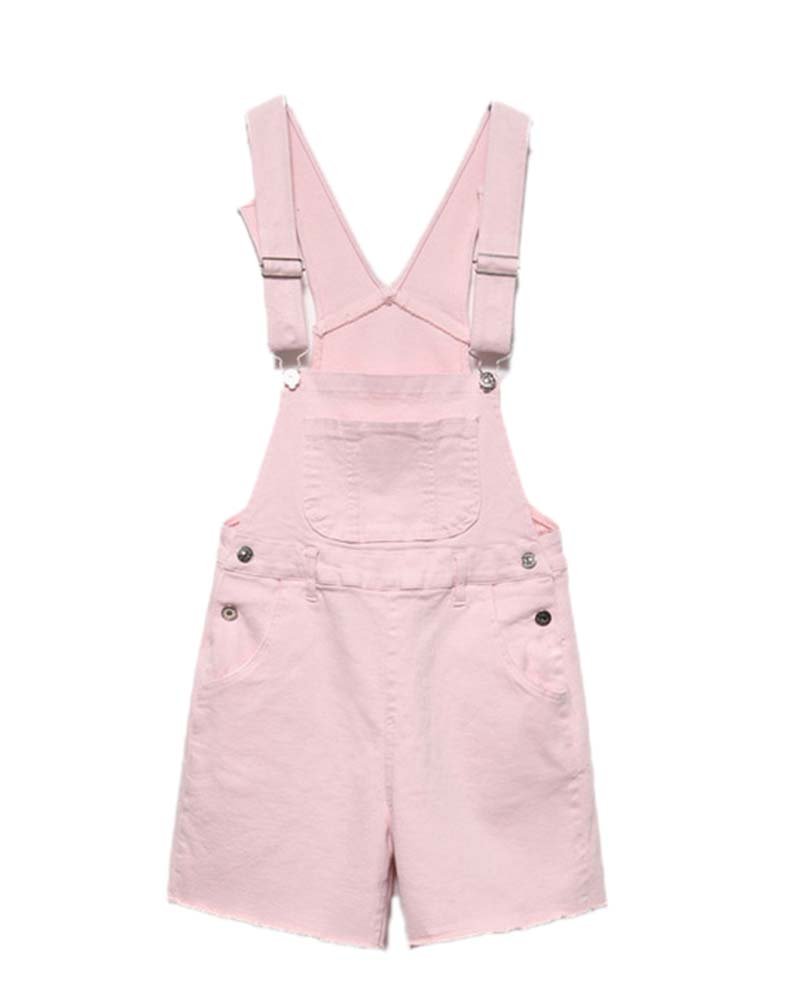 Keephen Women's Pink Dungarees Shorts Jumpsuit,Plain Dungarees