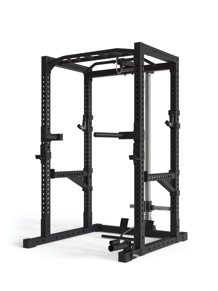 Atletica Cage R7 - 200 cm de hauteur - Avec station de traction et d'aviron - Barre de traction multi-prises - Barres de dip - Bras Spotter - 4 crochets J et mine terrestre
