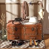 COZAYH Vintage Storage Bench Upholstered Mid-Century Bed Bench Faux Leather Storage Ottoman Accent Storage Chest for Hallway, Entryway, Bedroom, Tan