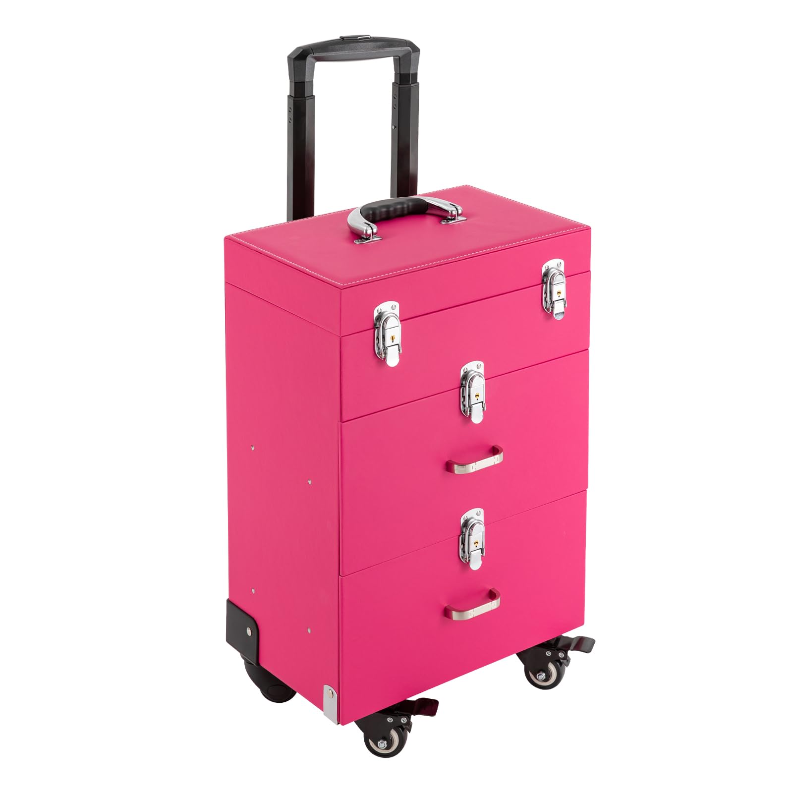 YIYIONCE 2023 New/Rolling Makeup Train Case, Large Make-up Case, Nail Polish Organizer Storage with Wheels & Lock, Makeup Trolley Case for Beauty Centers or Nail Shop (Pink)| US STOCK