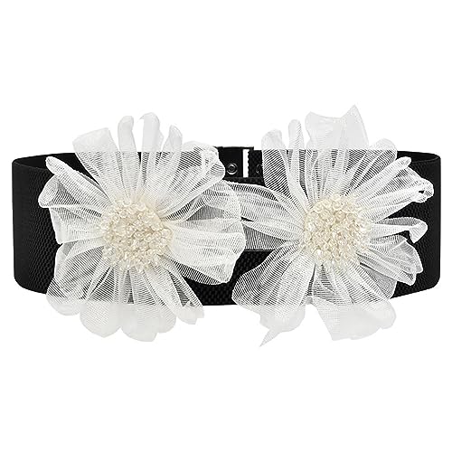 Women's Double Rose-Flower Sheer Waist Belts Elastic Stretch Wide Corset for Elegant Sweet Wedding Dress3