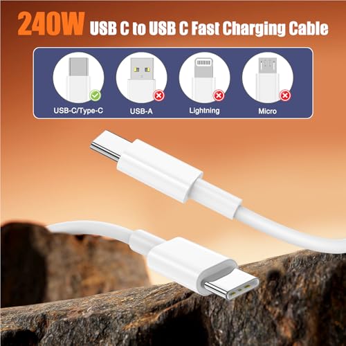Image of 240W USB C to USB C Cable 2-Pack 10FT,Type C Fast Charging Cable for iPhone Air 17 16e 16 15 Pro Plus Pro Max,for Galaxy S25 /S24, for iPad Pro /Air /mini, for MacBook Pro /Air and More