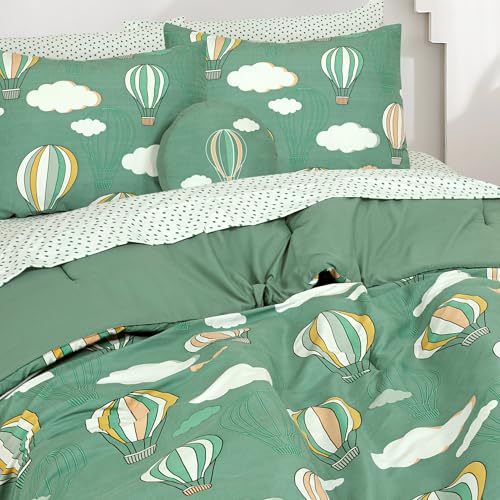 Image of ROYALE LINENS BIAB Printed Bedding Set - 100% Microfiber Ultra-Soft 1 Comforter & 1 Standard Pillow Sham - Twin Size - Lightweight, Durable & Easy Care Bedding for All Seasons (Balloon Twin, Blue)