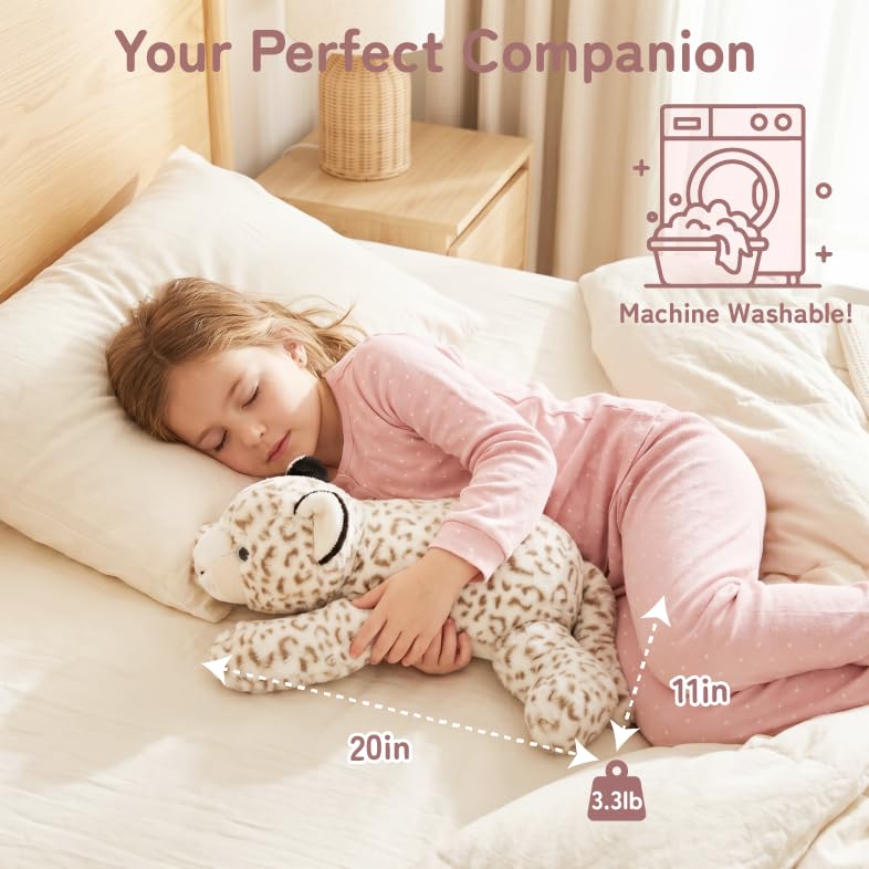 Image of Niuniu Daddy 20 inch | 3.3 Pound Weighted Snow Leopard Stuffed Animal Plushie for Adults & Kids, Large Weighted Lap Pillow for Comfort, Soft Sensory Stuffy Toy as Gift for Birthday