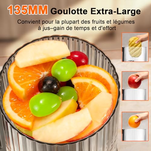 Extracteur de Jus Slow Juicer, Extracteur de Légumes et Fruits Pression Avec Remplissage 135 mm, 100% Sans BPA, Extracteurs Jus Lent avec 2 Verres,Facile à Nettoyer, pour Mariage & Anniversaire – Image 4
