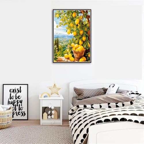 Image of Clendo Lemon Paint by Numbers Kits for Adults, DIY Lemon Tree Adult Paint by Number Kits on Canvas, Digital Oil Number Painting for Home Decor (16x20 Inch)