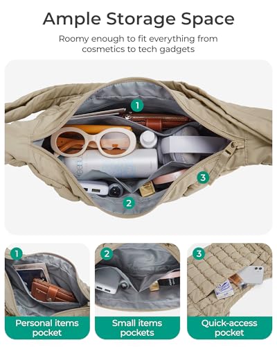 Image of BAGSMART Quilted Crossbody Bags for Women, Travel Purses Hobo Shoulder Bag | Fits 12.9 inch iPad, Long Adjustable Strap, Puffer Purses for Commute Daily Use Travel Essentials, Inner Pockets, Water-resistant