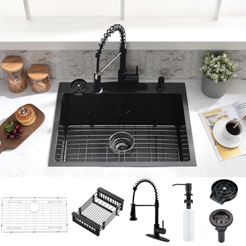 SOMRXO 2522 Drop In Kitchen Sink with Faucet Combo