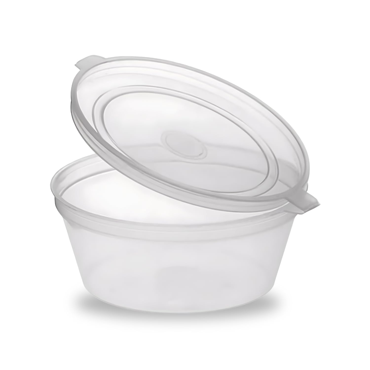 100PCS 4oz ROUND PLASTIC CONTAINERS WITH HINGED LIDS | TRANSPARENT FOOD GRADE BPA FREE | MICROWAVE FREEZER DISHWASHER SAFE | IDEAL FOR SAUCES AND OTHER ITEMS | RESTAURANTS TAKEAWAYS HOME KITCHENS