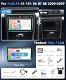 6G+128G 8 Core Android Radio samochodowe do Audi A4 S4 RS4 B6 B7 8E 2000-2009, 9-calowy ekran dotykowy radio samochodowe z bezprzewodowym odtwarzaczem Android Auto Mirror Link Bluetooth FM/RDS/EQ/DSP