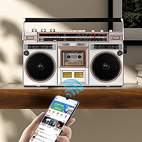 Boombox retrò con radio AM/FM e Bluetooth, altoparlanti stereo integrati per una migliore qualità del suono, perfetto per gli amanti della musica e gli ascoltatori nostalgici