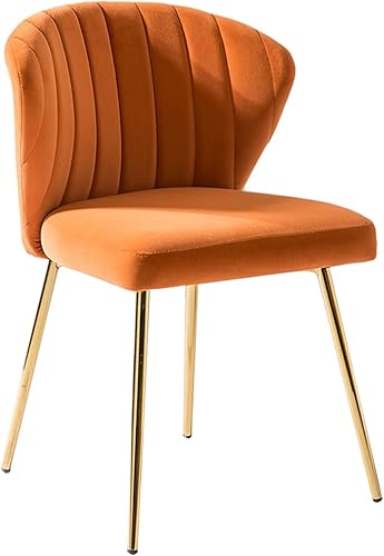 Miniatura 6 de HULALA HOME Silla de comedor de terciopelo, bonita silla de acento sin brazos, silla de sala de estar con patas doradas, silla lateral tapizada