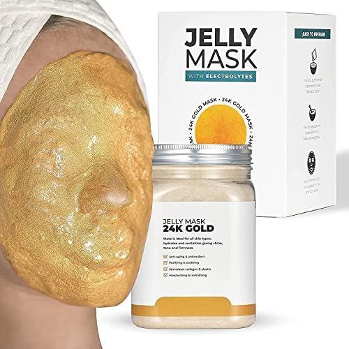 BRÃUN Peel-Off 24K Gold Jelly Mask for Face Care â A 23 fl oz Rubber Mask Jar for 30 to 35 Treatments â A Skin Care Moisturizing Gel Mask of Spa Set for Men, Women and Adults