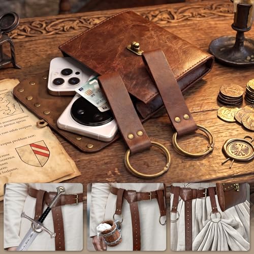 Image of Renaissance Belt Pouch Medieval Viking Leather Bracers Set for LARP