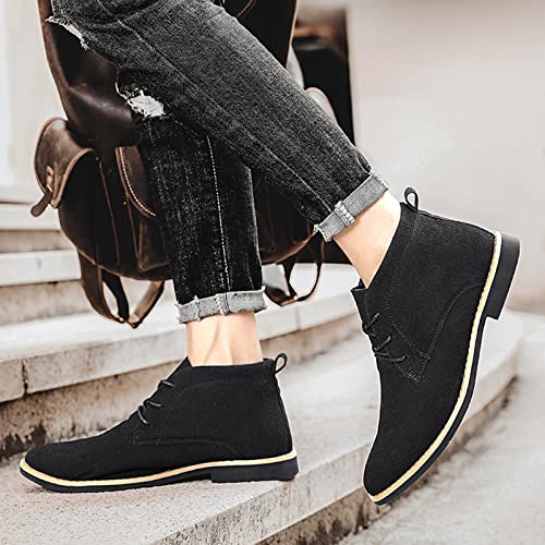 Fashion Men's Classic Business Leather Shoes Suede Front Lace Up Short Boots Men Work Shoes Comfortable (Black, 9)3