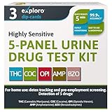Exploro 5 Panel Drug Test Kit – at Home Urine Drug Test for THC, Cocaine, Opiates, Amphetamines & Benzodiazepines – Rapid & Accurate & Easy at Home Drug Testing Strips (Pack of 3)