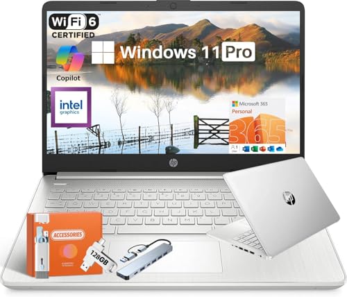 HP (エイチピー) 2025 14インチ ノートパソコン 学生&ビジネス向け Intel N150(Beats N4120) 16GB RAM 384GB ストレージ (128GB UFS+256GB MSD) Copilot AI Wi-Fi 6 ウェ