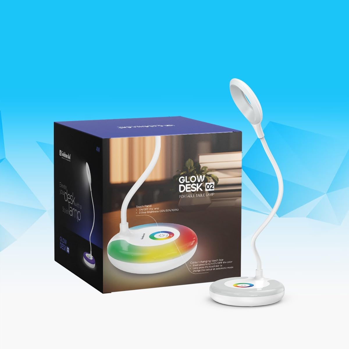 Goldmedal Glow Desk 02 Portable Table Lamp with 4W LED Bulb| Touch Panel Switch | >0.5 Power Factor | Powering Lamp with USB Charger for Study Areas, Bedrooms, Living Rooms| Pack of 1-image-29