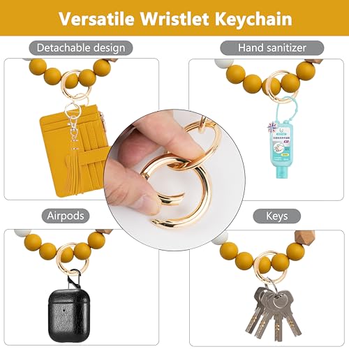 Image of KNGITRYI Wristlet Wallet for Women,RFID Keychain Wallet with Beaded Strap | 8 Card Slots,ID Window,Zipper Pocket,Leather Tassel,Compact Design