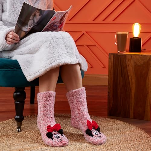Disney Fluffy Slipper Socks for Women, Minnie Mickey Stitch Gifts