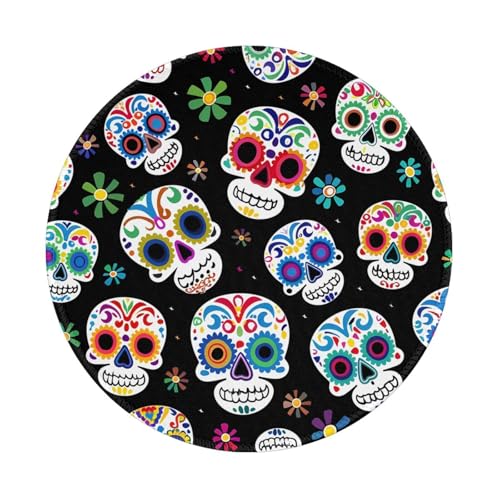 Mexpekil Tapis de souris coloré motif tête de mort du Mexique avec base antidérapante, 20 cm, bord cousu en caoutchouc, accessoires de bureau pour le travail et le bureau, 1 pièce