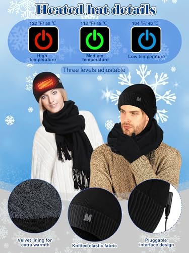 3 Pcs USB Heated Hat Scarf Gloves Set for Men Women Warm Gift No Power Supply Included3