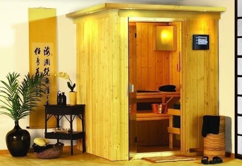 Norin- Karibu Sauna inkl. 9- kW- Bioofen- mit Dachkranz