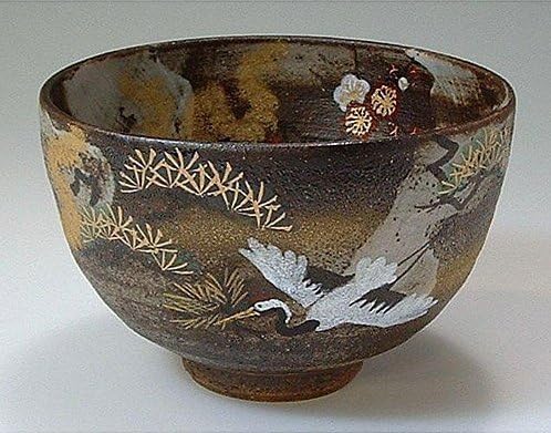 Kyoyaki Kiyomizuyaki Japanese Ceramic Matcha Bowl - White Crane (Lucky Omen) TBH509