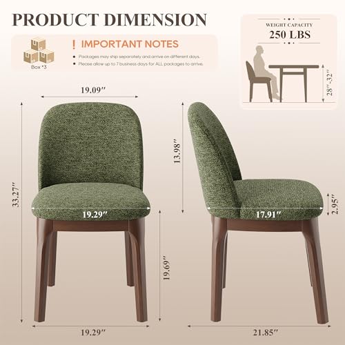 Image of MALOL Upholstered Dining Chairs with Thickened Solid Wood Legs, Mid Century Modern Kitchen & Dining Room Chairs Set of 6, Comfortable Side Chairs for Dining Room, Kitchen, Green