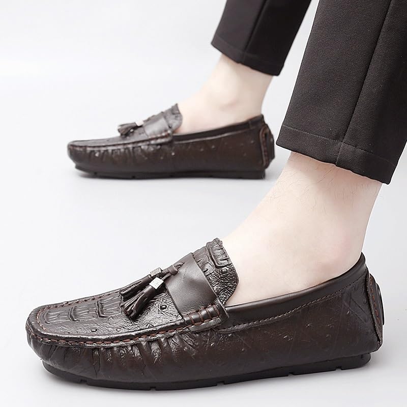 Loafers for Men Round Toe Crocodile Print with Tassel Driving Loafers Flexible Slip Resistant Lightweight Wedding Slip-on4