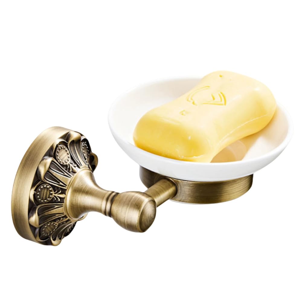 Set en laiton antique de salle de bain rétro avec porte-sèche-cheveux et crochet de robe