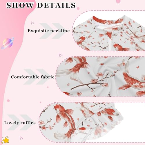 Koi Fish Pink Cherry Blossom Girls Long Sleeve Rashguard Swimsuit UV Protection One-Piece Swimwear B04050754