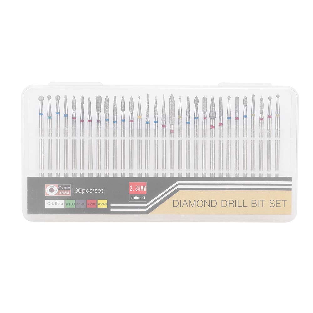 30Pcs/Set Punta per trapano per unghie Testa di smerigliatura per diamanti Trapano per nail art Kit testa smalto Trapano per unghie Accessori per macchine per nail art(A)